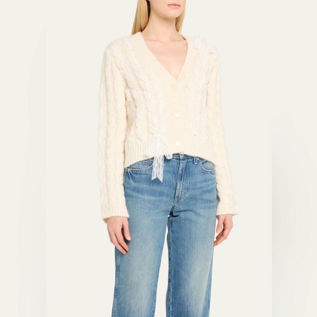 Loveshackfancy Louella Cable Knit Cottage Coquette Girl Cardigan In Size Xs